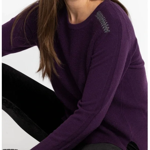 NWT Johnny Was Mishika Waffle Pullover Med Wool/Cashmere Purple Sweater - Picture 4 of 8
